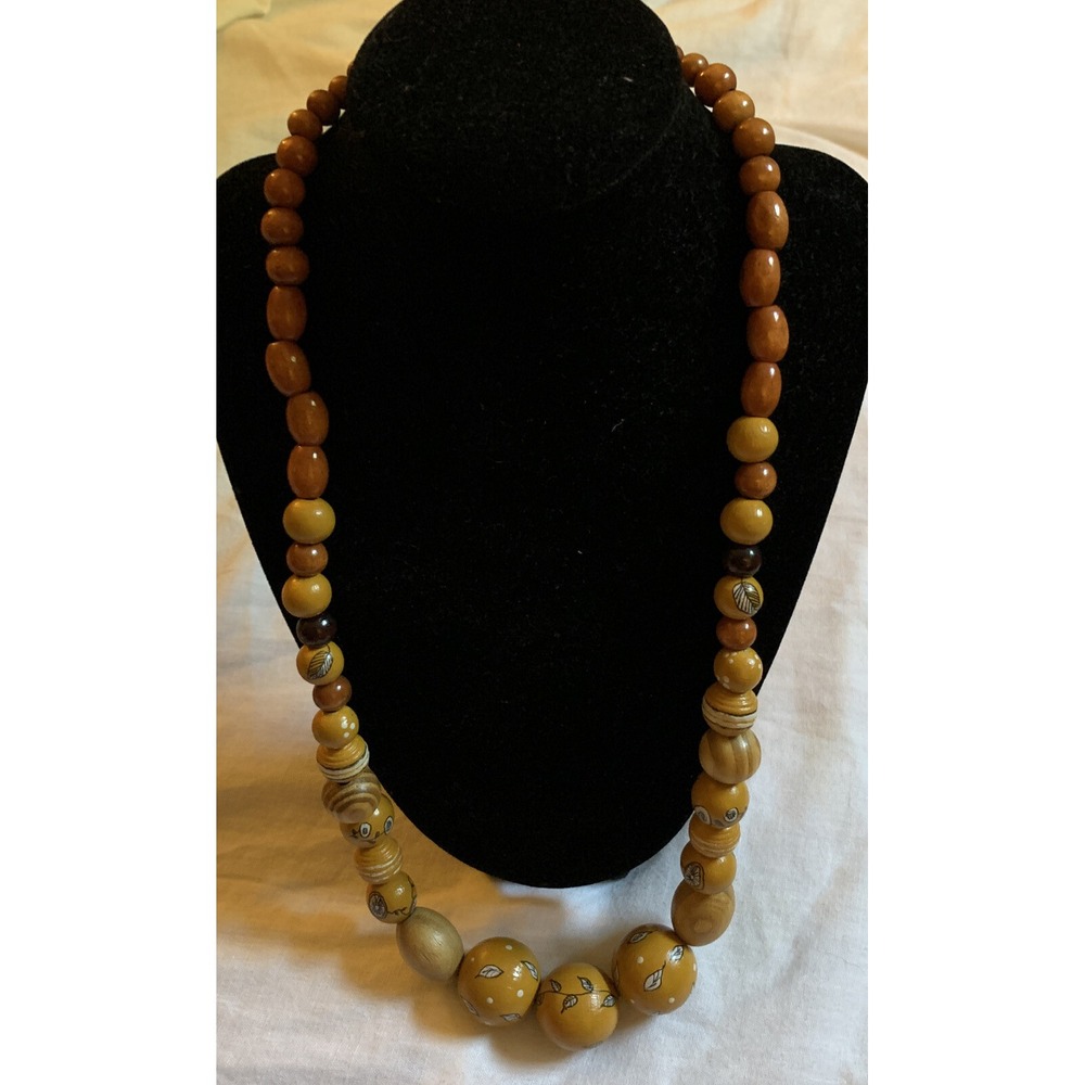 Vintage Painted Wooden Bead Necklace